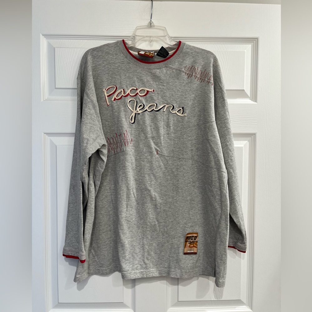 Vintage Paco Jeans Crewneck Sweatshirt Mens XL Gray 80’s 90’s Y2K Embroidered